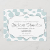男の赤ちゃんシャワー水玉模様傘の枠青 招待状 (正面/裏面)