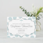 男の赤ちゃんシャワー水玉模様傘の枠青 招待状 (スタンド正面)