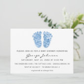 男の赤ちゃんシャワー足グリッターブルーホワイトルクス 招待状 (スタンド正面)