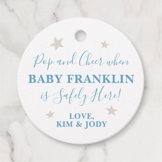 男の赤ちゃんシルバーポップ・アートのがポップする時に星を付ける フェイバータグ (正面)