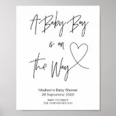 男の赤ちゃんシンプルハート付き赤ちゃんシャワー標識 ポスター (正面)