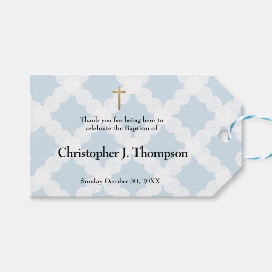 男の赤ちゃんシンプルバプテスマの恩恵ありがとう ギフトタグ (正面(横))