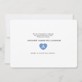 男の赤ちゃんシンプルフォトコラージュブルーモノグラムハート 案内状 (裏面)