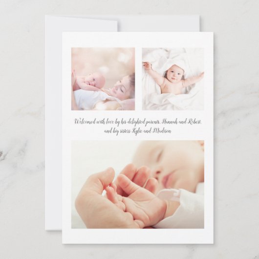 男の赤ちゃんシンプルモダン数々のフォトブルー誕生 案内状 (裏面)