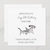 男の赤ちゃんシンプル海誕生日ハンマーヘッドシャーク 招待状 (正面/裏面)