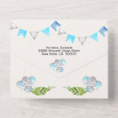 男の赤ちゃんジャングルエレファントベビーシャワー オールインワン招待状 (裏面)