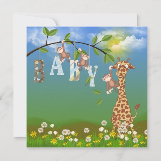 男の赤ちゃんジャングルシャワー 招待状 (正面)