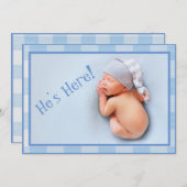 男の赤ちゃんジンガモダンム写真誕生のお知らせ 案内状 (正面/裏面)