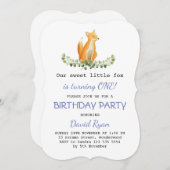 男の赤ちゃんスウィートキツネウッドランドバースデーパーティー 招待状 (正面/裏面)