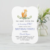 男の赤ちゃんスウィートキツネウッドランドバースデーパーティー 招待状 (スタンド正面)