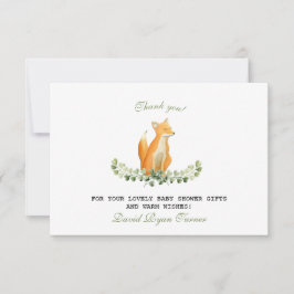 男の赤ちゃんスウィートキツネウッドランドベビーシャワーサンキューユア サンキューカード