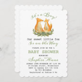 男の赤ちゃんスウィートキツネウッドランドベビーシャワー 招待状 (正面/裏面)