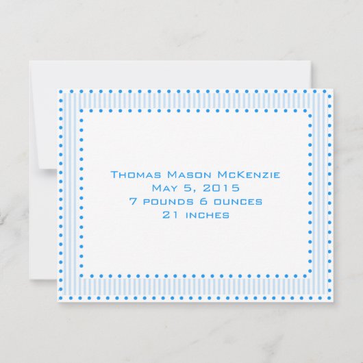 男の赤ちゃんストライプとドットベビー写真発表 案内状 (裏面)