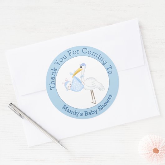 男の赤ちゃんストークウサギ ラウンドシール (封筒)