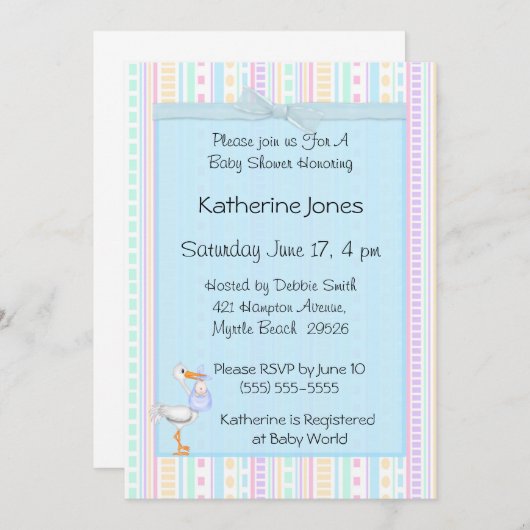 男の赤ちゃんストークシャワー招待状 招待状 (正面/裏面)