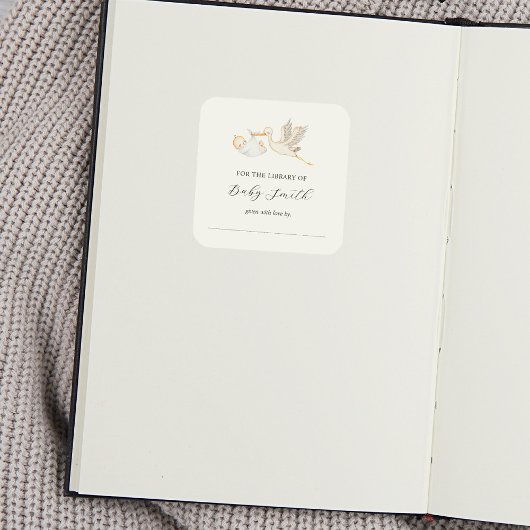 男の赤ちゃんストークシャワー蔵書票 スクエアシール