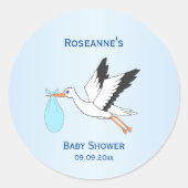 男の赤ちゃんストークデザインベビーシャワー ラウンドシール (正面)