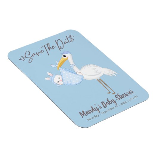 男の赤ちゃんストークブルーシャワー日付磁石を保存 マグネット (右側)