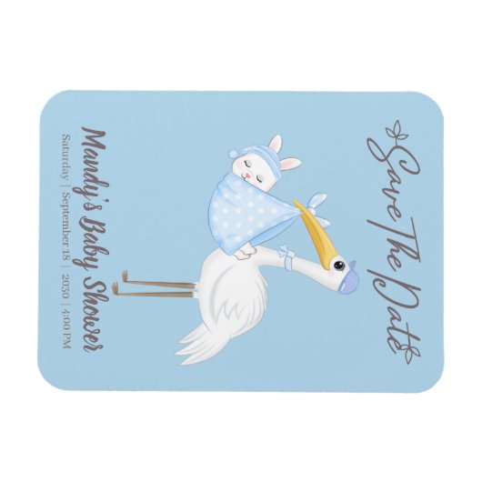 男の赤ちゃんストークブルーシャワー日付磁石を保存 マグネット (横)