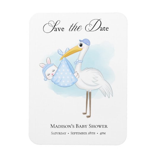 男の赤ちゃんストークブルーシャワー日付磁石を保存 マグネット (縦)