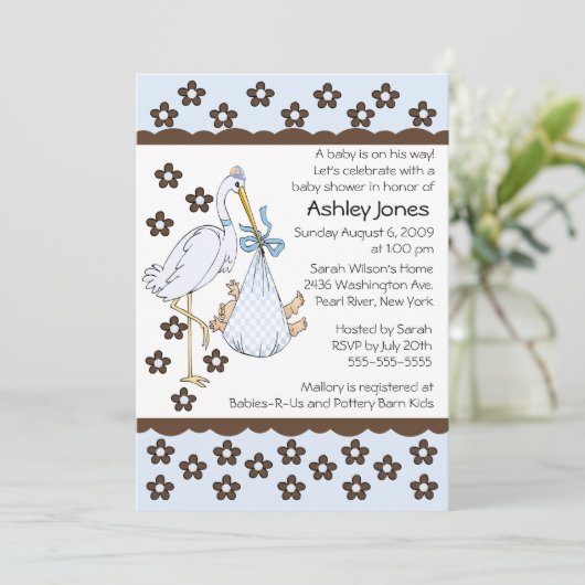 男の赤ちゃんストークボーイベビーシャワー招待状 招待状 (スタンド正面)