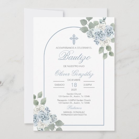 男の赤ちゃんスペインのの洗礼 招待状 (正面)