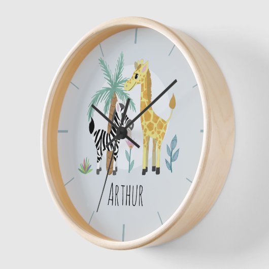 男の赤ちゃんズキュートブルーサファリキッフェキッズ子供部屋 壁時計 (傾斜)