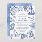 男の赤ちゃんセーラー | かわいい青航海の赤ちゃんシャワー インビテーションポストカード (正面/裏面)