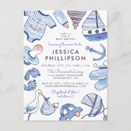男の赤ちゃんセーラー | かわいい青航海の赤ちゃんシャワー インビテーションポストカード
