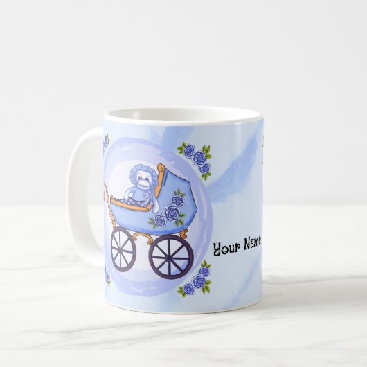 男の赤ちゃんソックモンキー乳母車カスタムマグ コーヒーマグカップ (正面左)