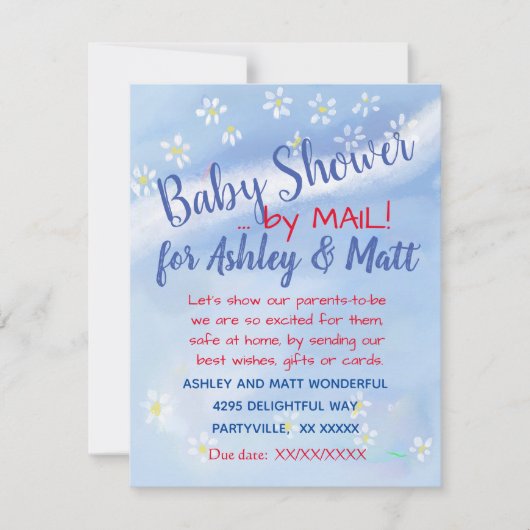 男の赤ちゃんソフトデイジー水彩ベビーシャワー 招待状 (正面)