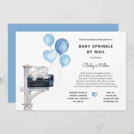 男の赤ちゃんゾウベビー振りかけバイメール 招待状 (正面/裏面)