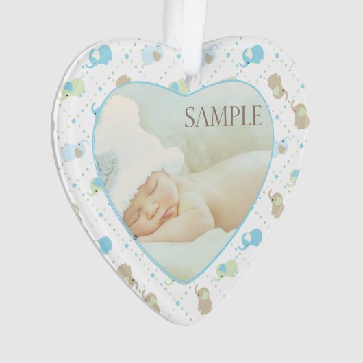 男の赤ちゃんゾウ写真テンプレート オーナメント (正面)