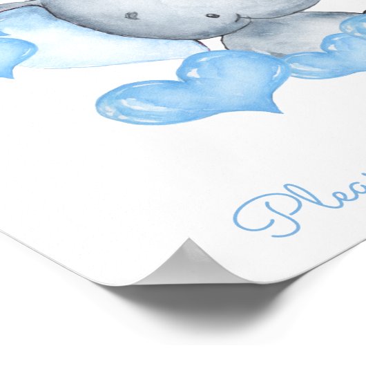 男の赤ちゃんゾウ赤ちゃんシャワー好意テーブルサイン ポスター (角)