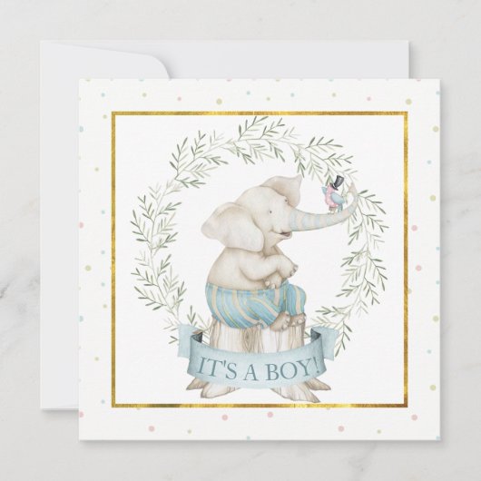 男の赤ちゃんゾウ赤ちゃんシャワー 招待状 (正面)