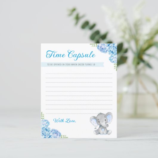 男の赤ちゃんゾウ1歳バースデータイムカプセルカード (スタンド正面)