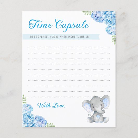 男の赤ちゃんゾウ1歳バースデータイムカプセルカード (正面)