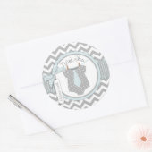 男の赤ちゃんタイシェブロンプリントサンキューラベル ラウンドシール (封筒)