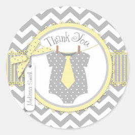 男の赤ちゃんタイシェブロンプリントサンキューラベル ラウンドシール