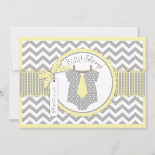 男の赤ちゃんタイシェブロンプリントベビーシャワー 招待状 (正面)