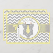 男の赤ちゃんタイシェブロンプリントベビーシャワー 招待状 (正面/裏面)