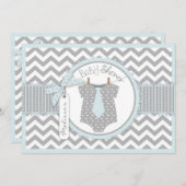 男の赤ちゃんタイシェブロンプリントベビーシャワー 招待状 (正面/裏面)