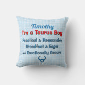 男の赤ちゃんタウロス〔占星術の〕十二宮図赤と青チェック クッション (正面)