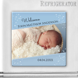 男の赤ちゃんダスティブルーきらめくフォト磁石 マグネット
