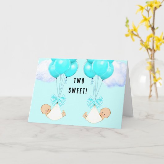 男の赤ちゃんツインおめでとう カード (黄色い花)