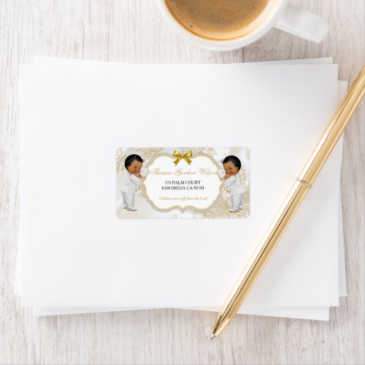 男の赤ちゃんツインズバプテスマ《キリスト教》洗礼式や命名式金ゴールドホワイト ラベル (インサイチュ)