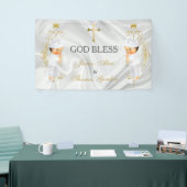 男の赤ちゃんツインズバプテスマ《キリスト教》洗礼式や命名式金ゴールド 横断幕 (トレードショー)