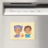 男の赤ちゃんツインズパープルベアージャンプスーツオンイエローマグン マグネット (インサイチュ (食洗機))