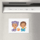 男の赤ちゃんツインズパープルベアージャンプスーツ磁石 マグネット (インサイチュ (食洗機))