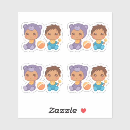 男の赤ちゃんツインズパープルベアージャンプスーツ4スティックのセット シール (シート)